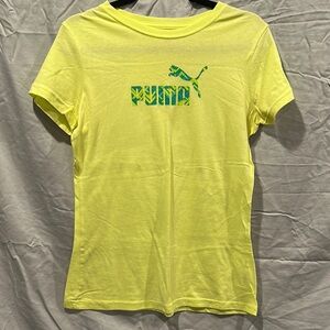 Puma Neon Yellow Tee with Teal Logo